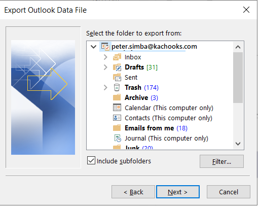 Export outlook data file