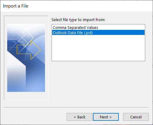 Import outlook data file