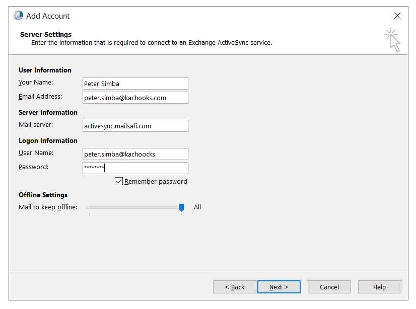 Mailsafi ActiveSync configuration