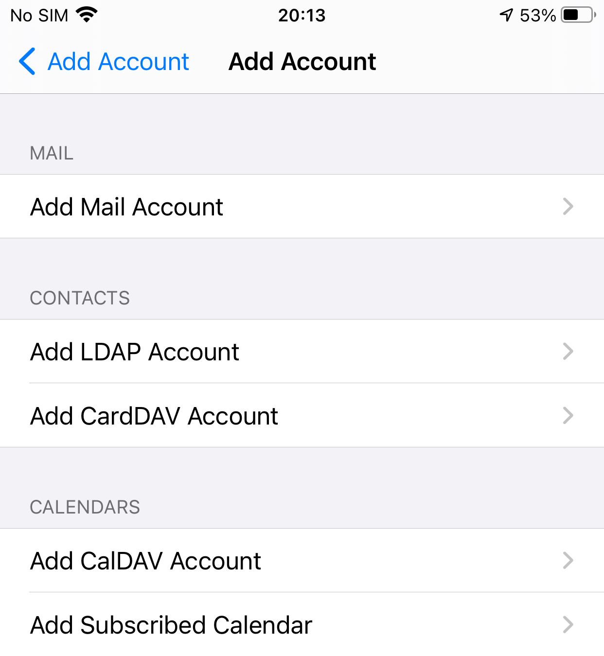 Choose add caldav account