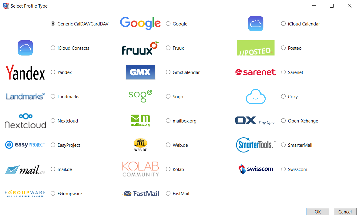 Choose generic caldav