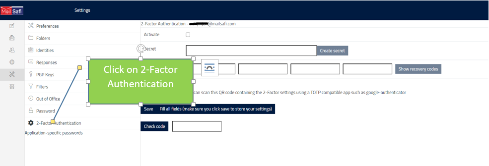 Mailsafi Click on two factor authentication