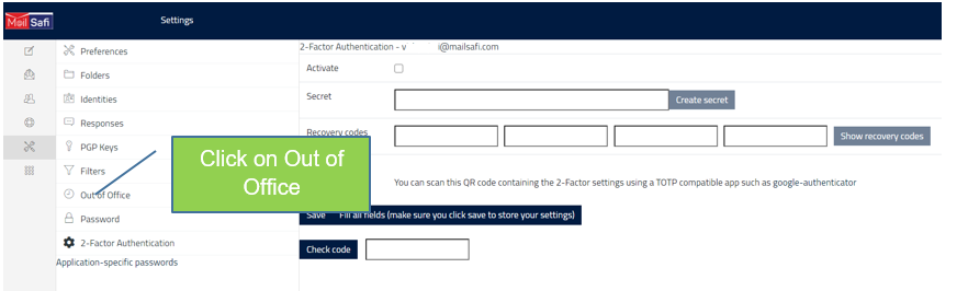 MailSafi click on out of office