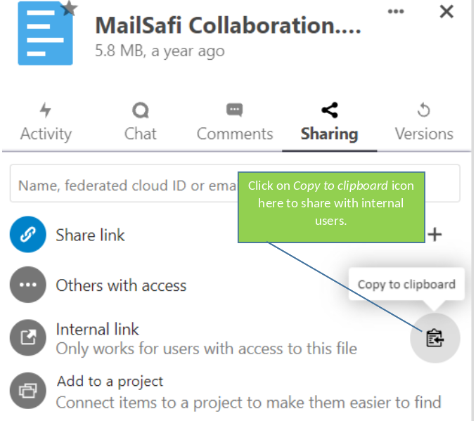 MailSafi copy file to share with internal users