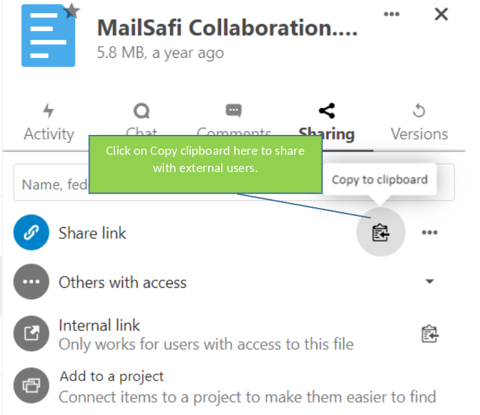 MailSafi copy file to share with external users